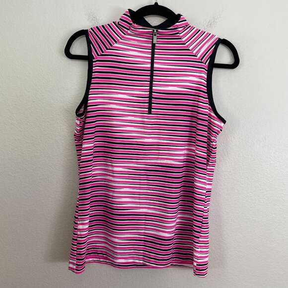Tail White Label Womens Medium Pink Black Striped Sleeveless Zip Up Golf Top - Picture 7 of 10